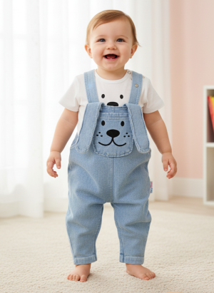 Hasır Şapkalı Kulaklı Salopet Kız Erkek Bebek Çocuk 3'lü Takım 6-9 Ay, 9-12 Ay, 12-18 Ay, 18-24 Ay